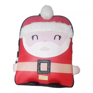 Betsey Johnson Christmas Santa backpack faux leather & fur trim bag black red
